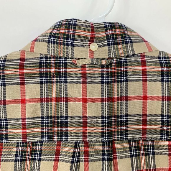 Tommy Hilfiger Button Up Shirt Men Medium Tan Red Plaid Flip Cuff - Picture 5 of 11